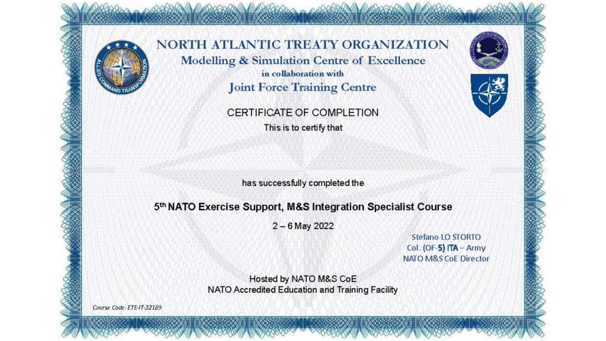 Integration Course Certificate Template NATO Modelling Simulation